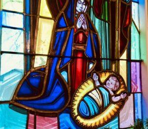 Mary and baby Jesus in Stained Glass